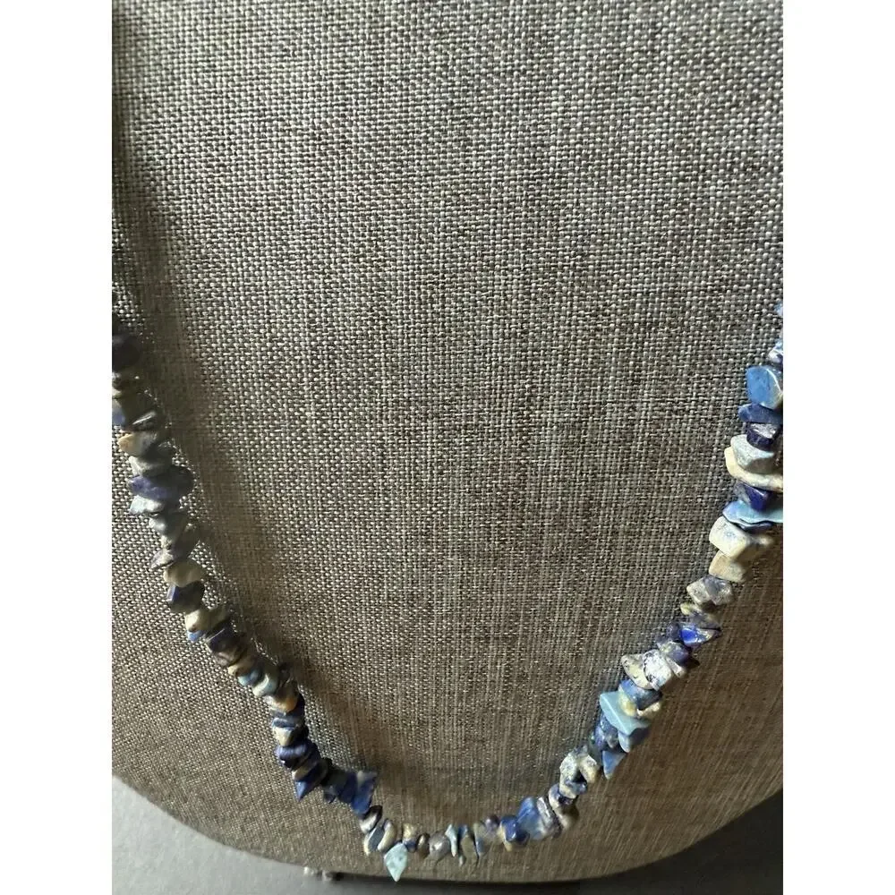 Lapis Lazuli Nugget Chip Necklace Beaded Boho Festival Coastal Southwestern